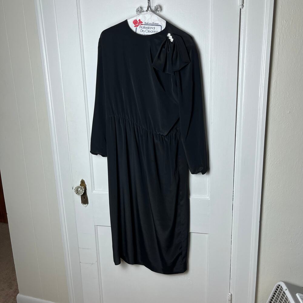 Vintage Henry Lee Women's Black Long Sleeve Grunge Rhinestone Bow 80s Dress 8